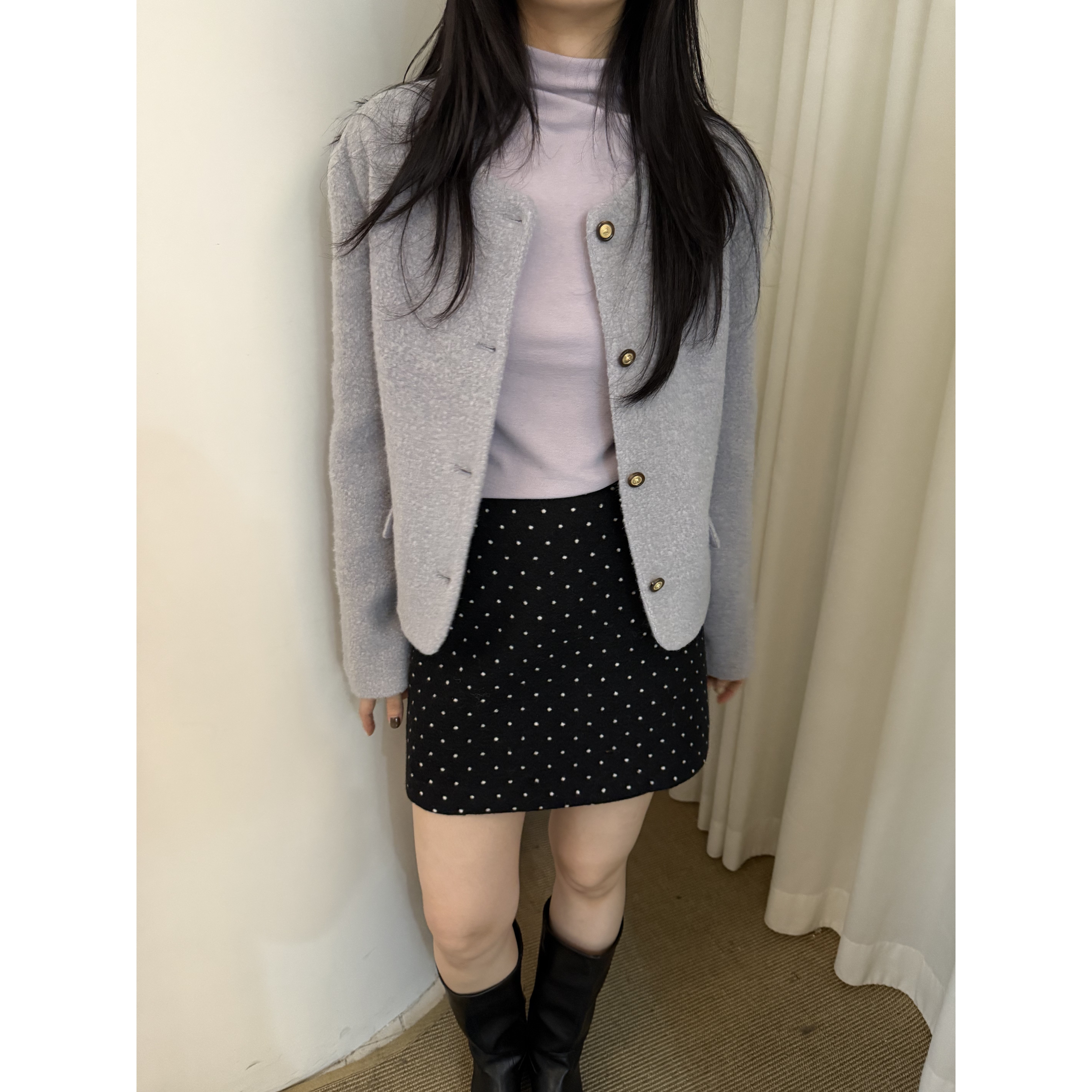 L-5586#『5%羊毛』MIU系韩系甜美波点显瘦遮胯A字半身裙