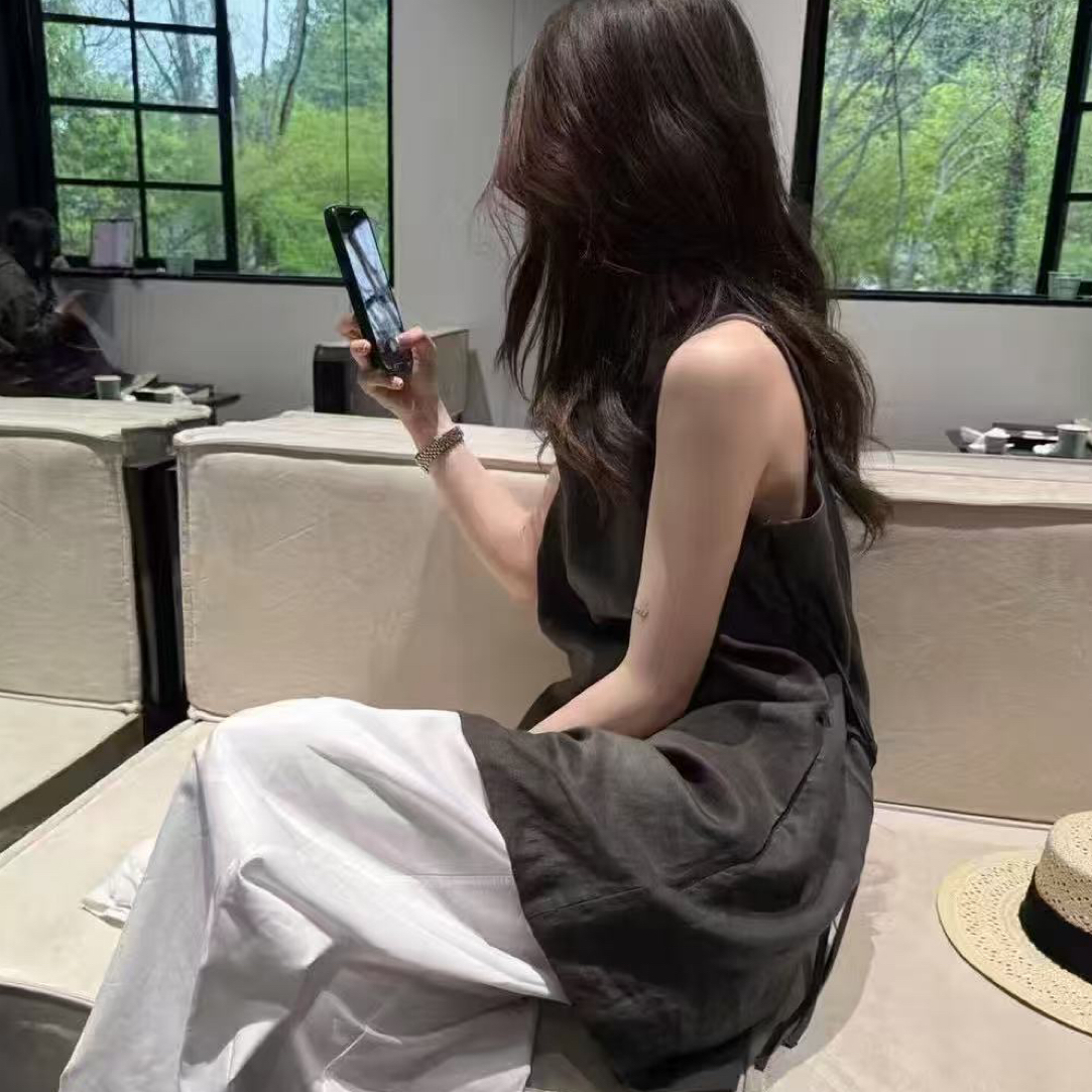 夏季新款韩版无袖长款背心搭配松弛裤慵懒休闲气质女装