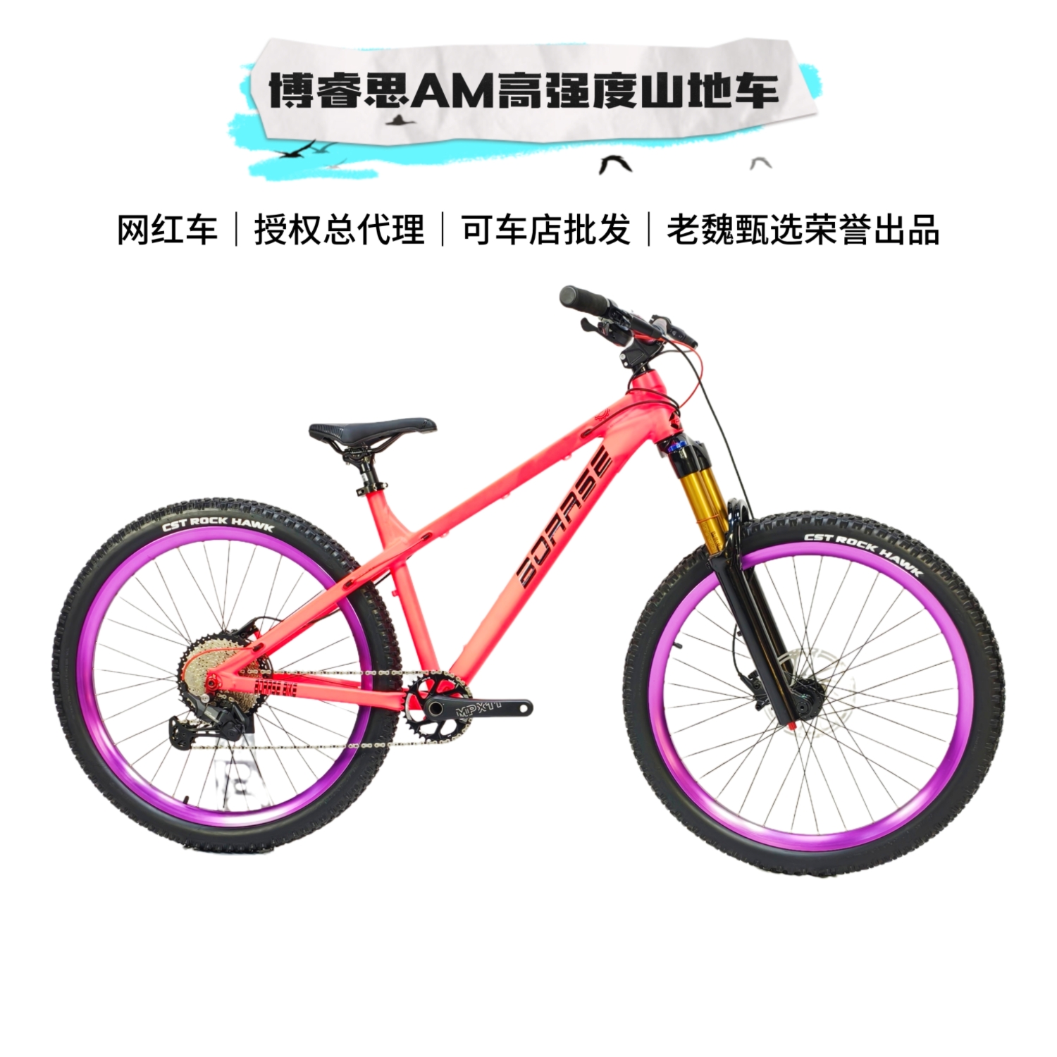 新款博睿思BOARSE硬尾桶轴快拆AM速降街车架林道车架速降自行车