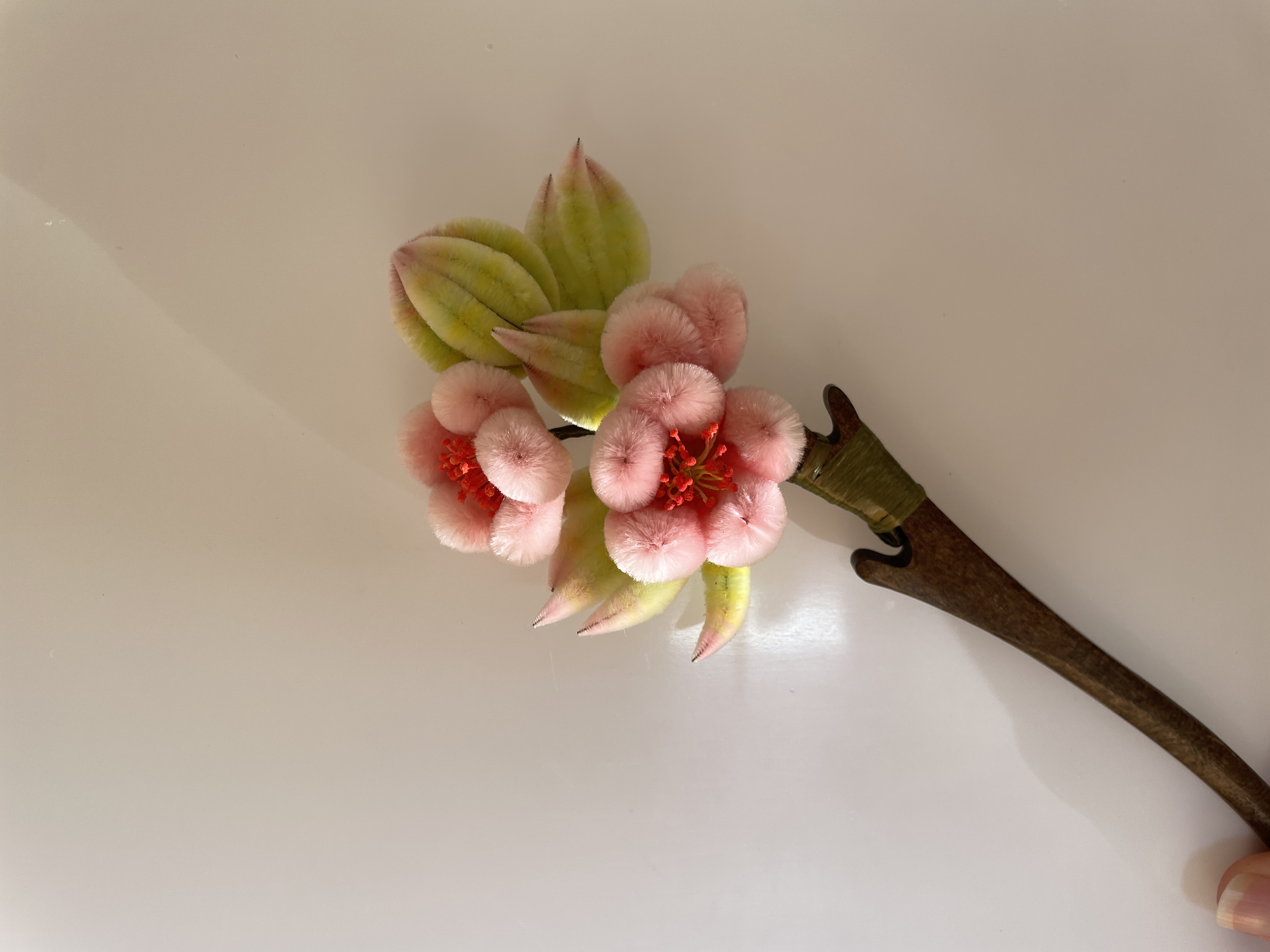 纯手工非遗绒花复古风汉服旗袍日常通勤发簪发饰桃花