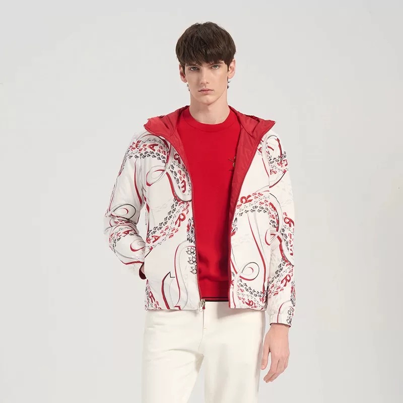 RARE威雅男装25红色休闲风连帽羽绒服双面可穿