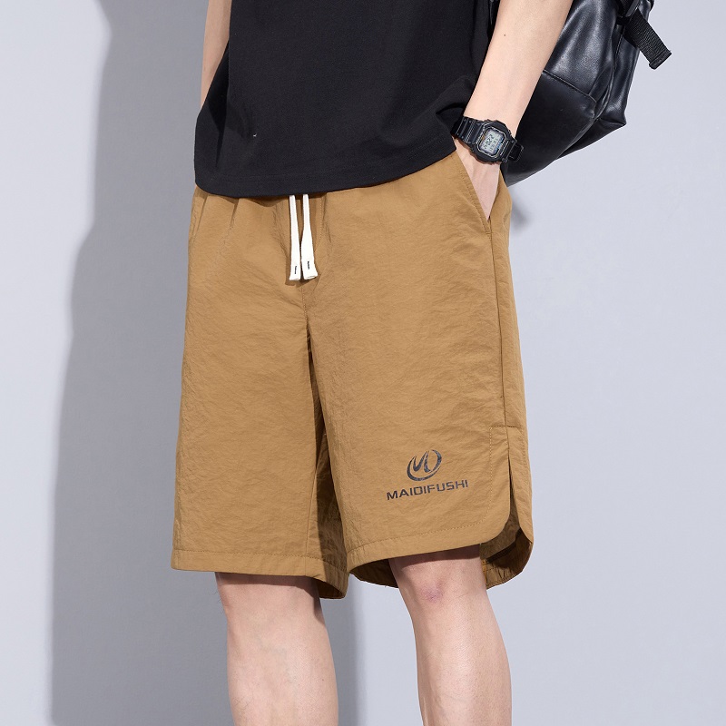 冰丝休闲短裤男士夏季透气速干中裤宽松肌理感褶皱五分裤子薄款