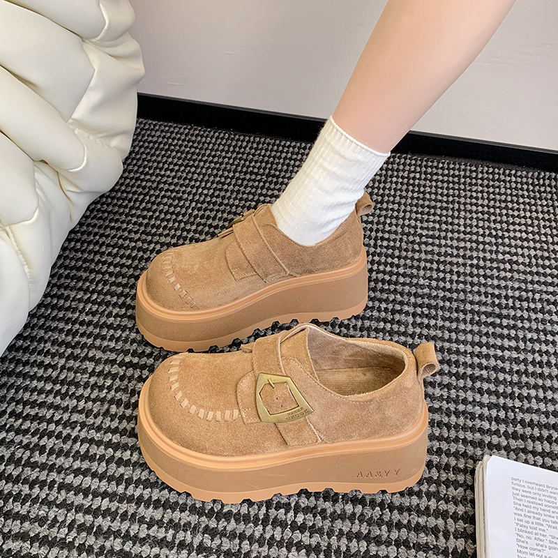 【7CM增高加绒】复古勃肯鞋女鞋2025冬季新款百搭休闲厚底女鞋 