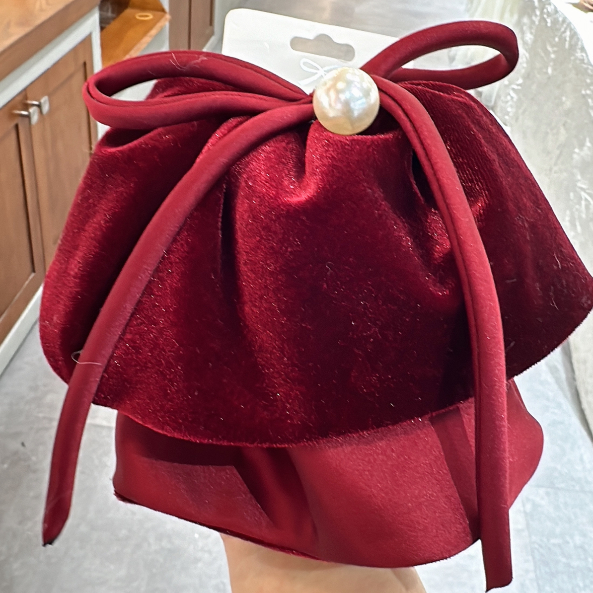 秋冬红色丝绒蝴蝶结马尾抓夹女高级感百搭碎发头饰