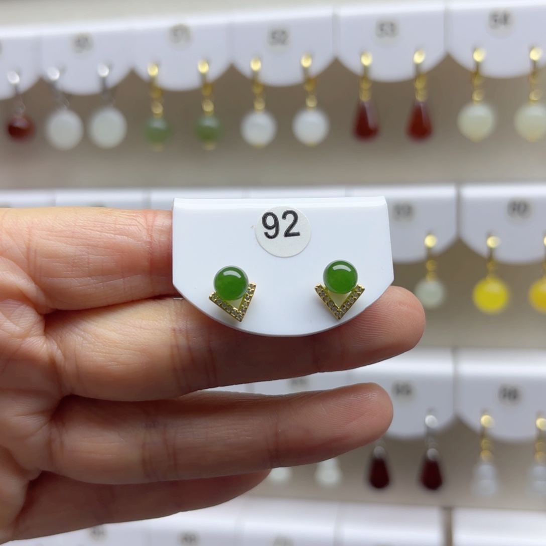 银S925镶嵌和田玉耳饰