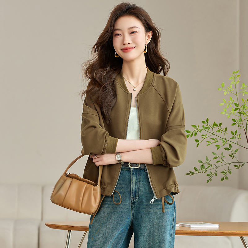 时尚春季女装针织短款抽绳外套 显瘦百搭休闲上衣