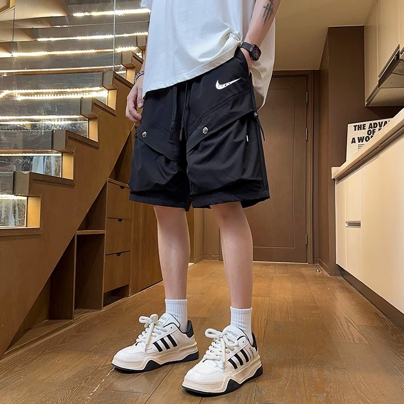 工装短裤男士夏季薄款美式潮牌高街五分裤宽松抽绳速干伞兵中裤子
