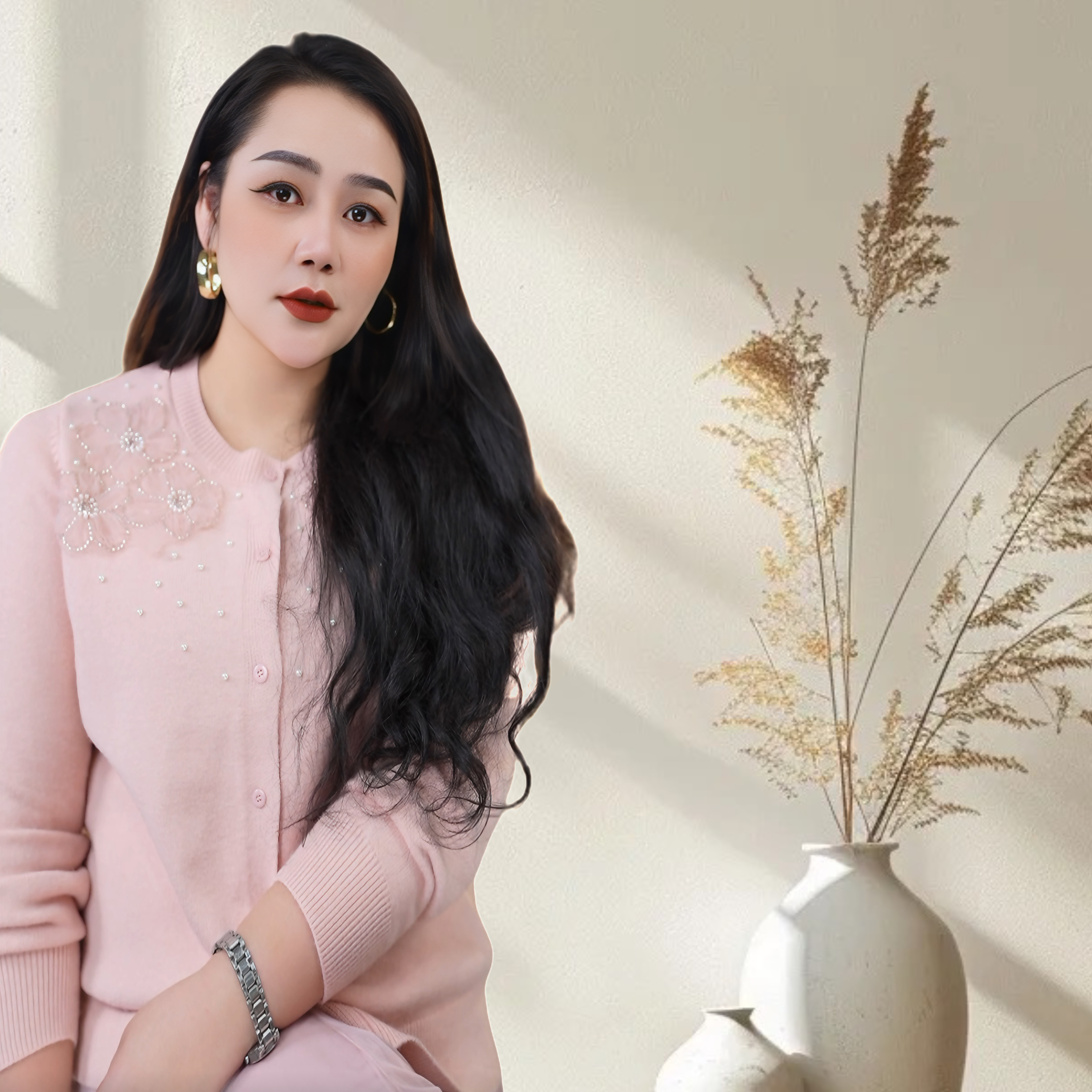 伊馨大码女装毛衣外套女短款好看花朵2025秋新穿搭针织开衫女