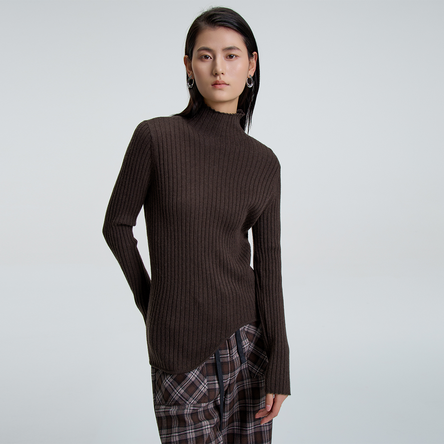 2025冬季厚款女长袖衫上衣套头毛针织衫高领毛条纹打底衫百搭毛衣