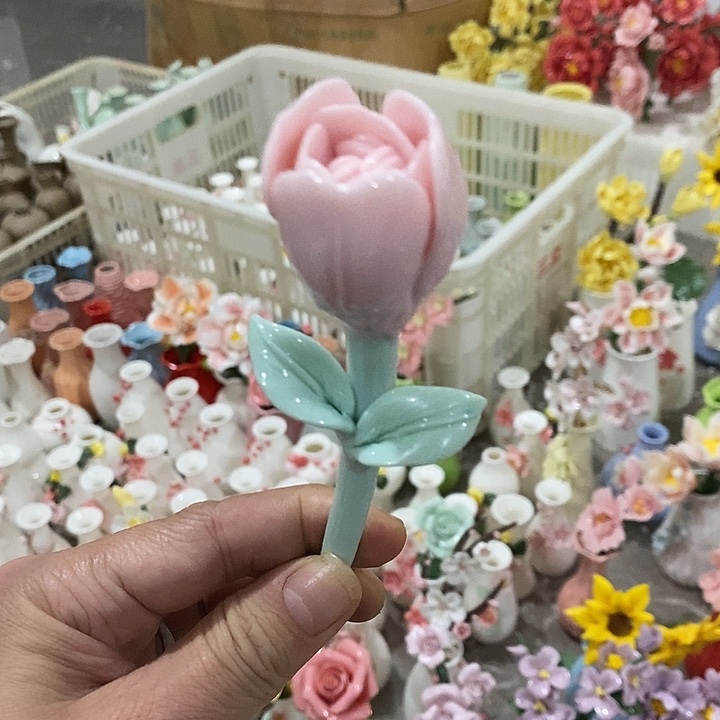瓷片纯手工陶瓷花摆件瑕