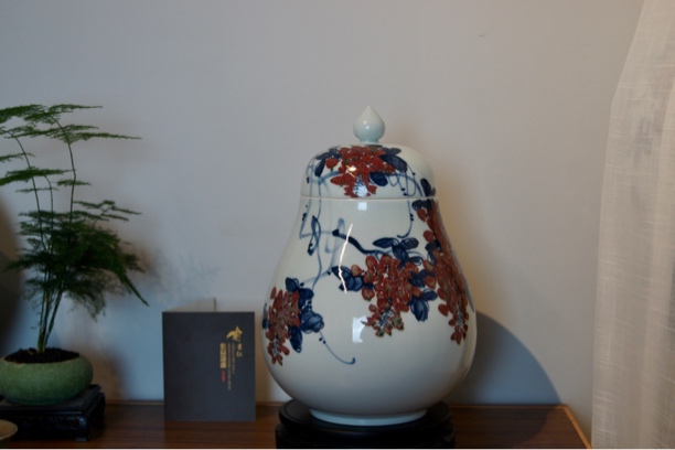 易炎窑原创手工手绘气窑高温烧原矿青花釉里红存茶醒茶叶罐1斤装