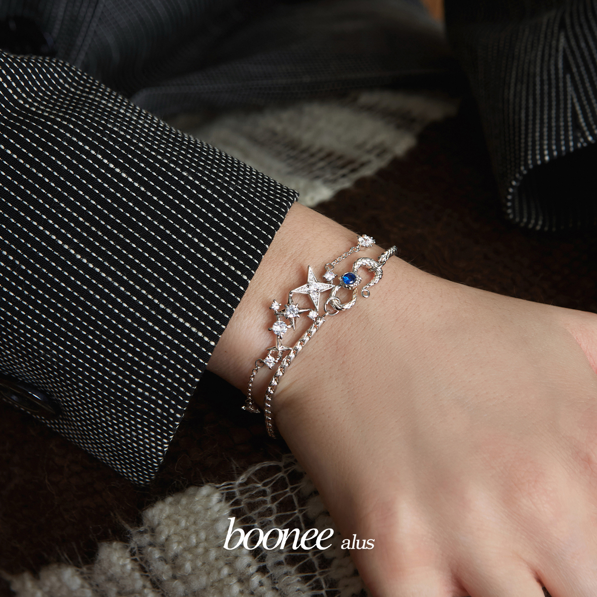 boonee alus 铜合金合成锆石手链 锆石手链轻奢小众设计精致手饰
