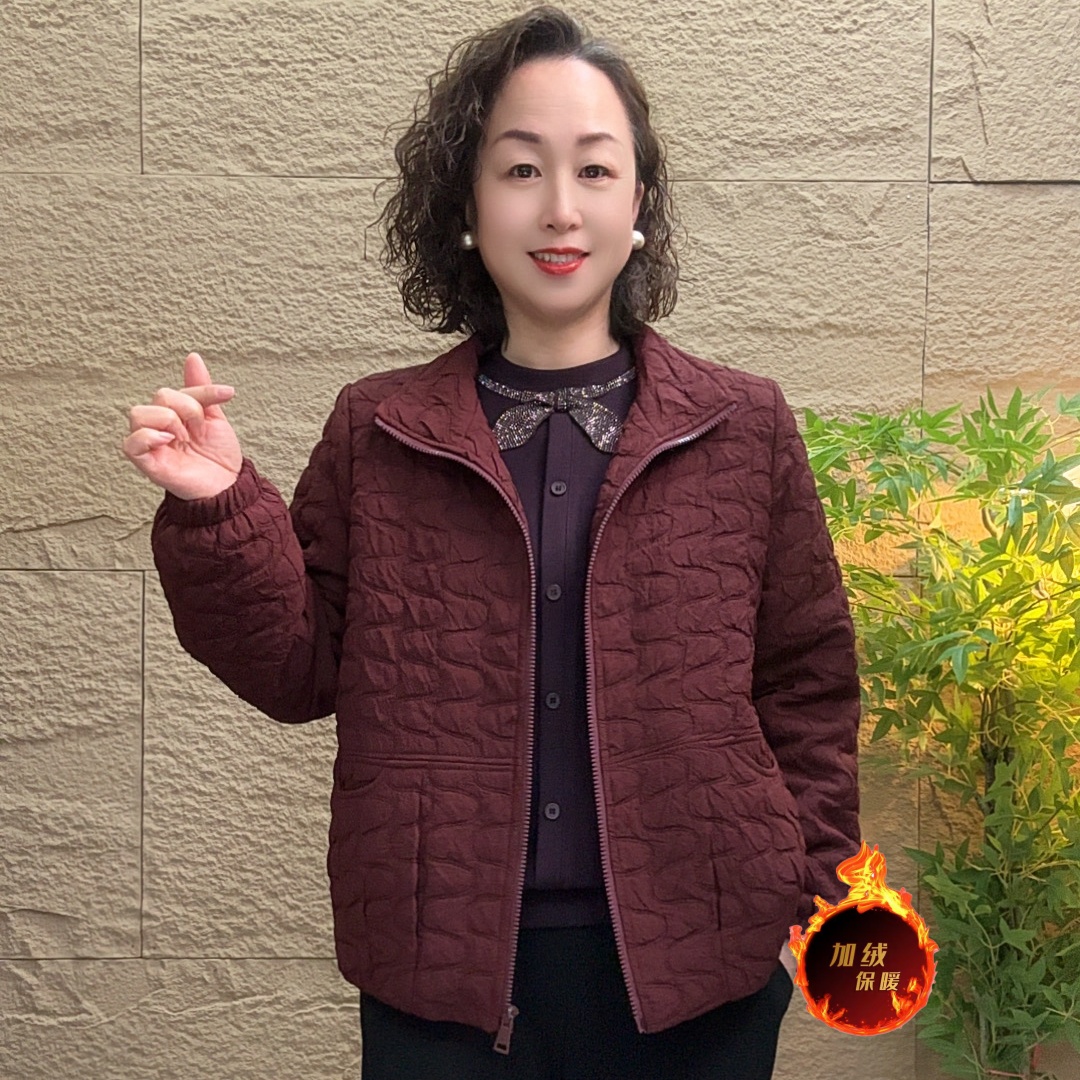 妈妈装冬季加绒加厚外套时尚宽松棉衣显瘦休闲中老年百搭保暖上衣