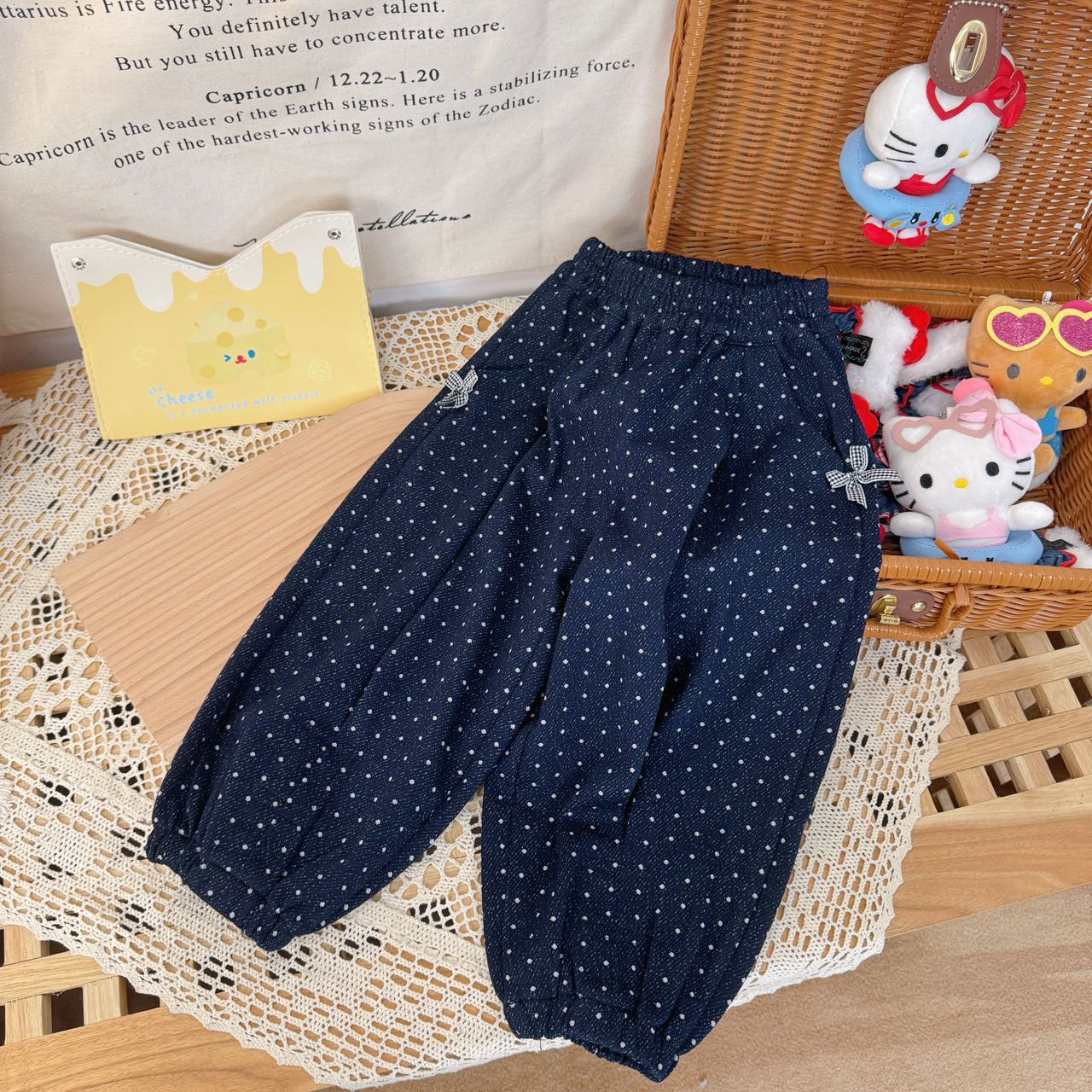 【新疆包邮】秋季新款小童波点蝴蝶结束脚裤X214