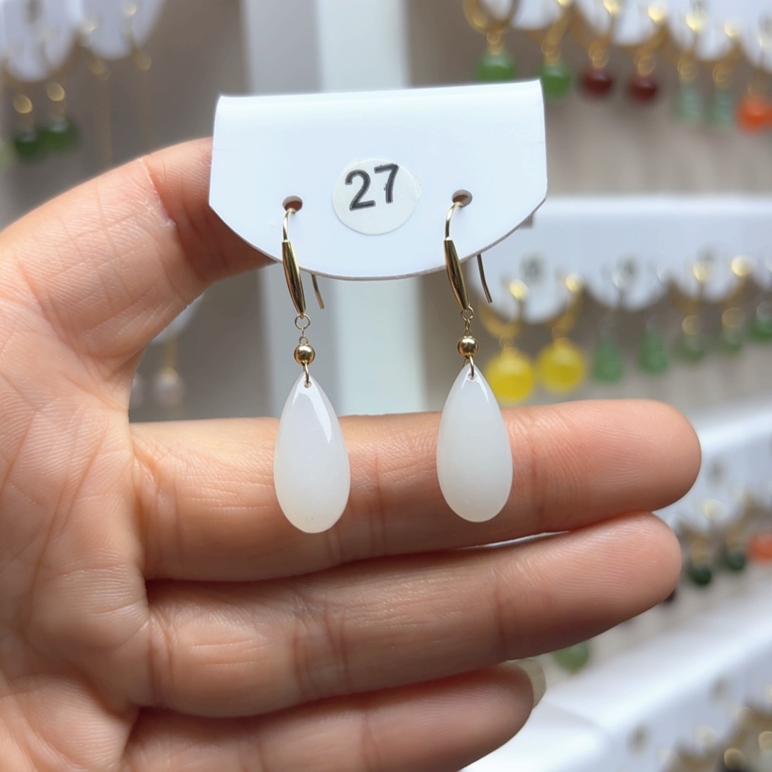 和田玉耳饰18K金镶嵌