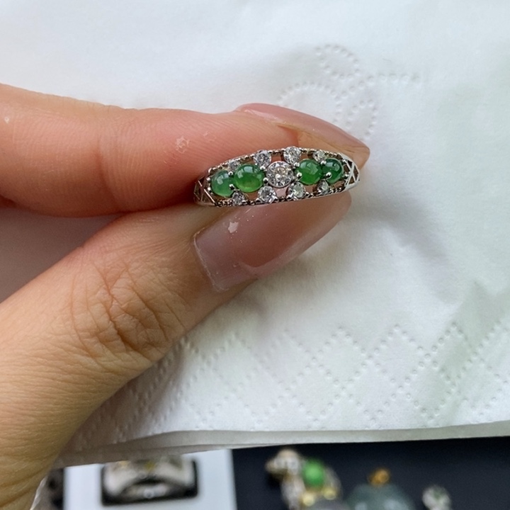 时***客翡翠银S925镶嵌戒指蛋面