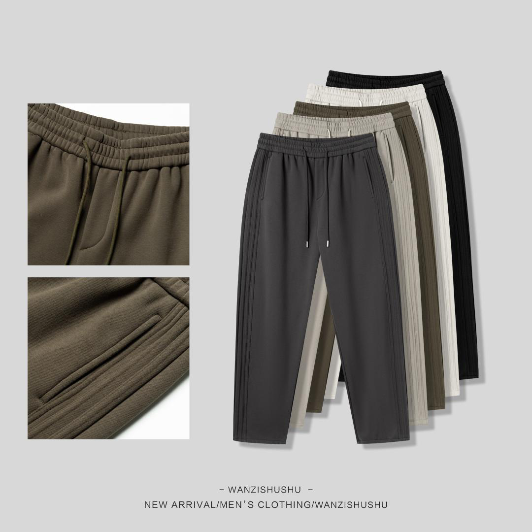 加绒加厚休闲裤重磅卫裤运动美式秋冬宽松百搭男士直筒裤男裤