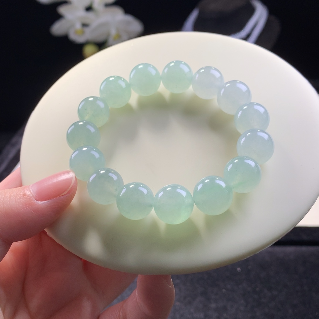 翡翠未镶嵌手串卡12青提串