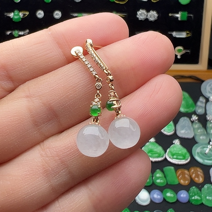 翡翠18K金镶嵌颈饰耳钉