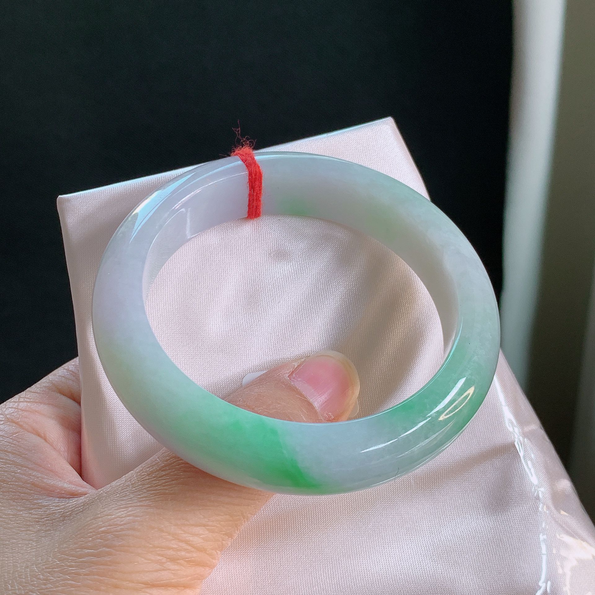 天然翡翠A货飘阳绿5657手镯604号