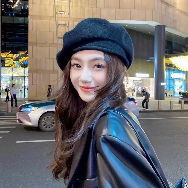 贝雷帽大头围宽边毛线帽子韩版百搭针织南瓜帽日系保暖冬季画家帽