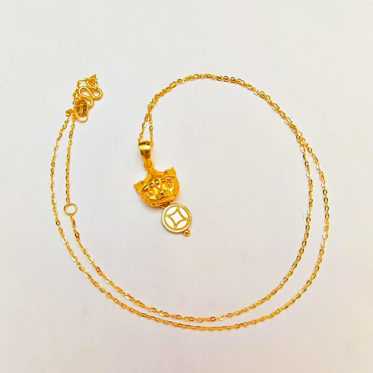 66#足金999 黄金铜钱纹招财貔貅全金套链 时尚百搭精美