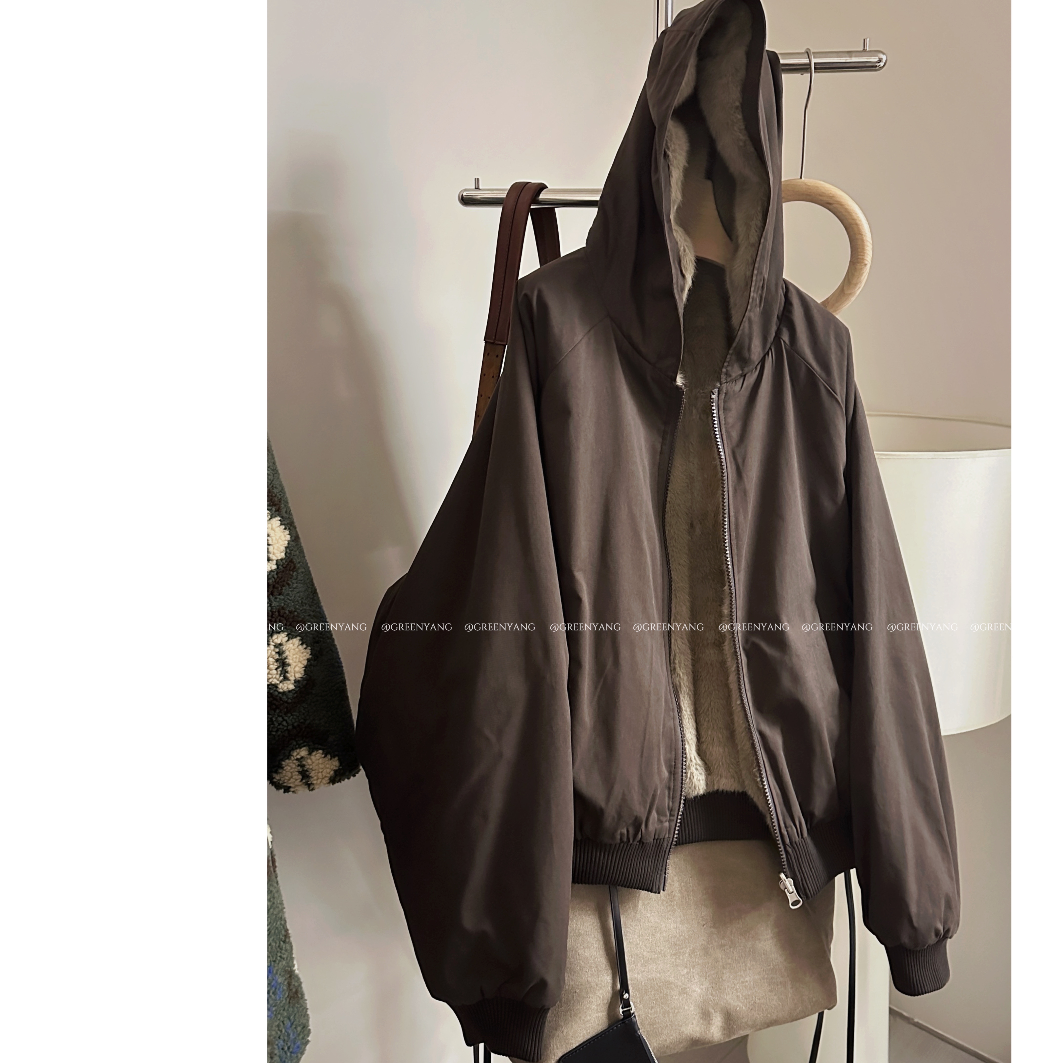 老羊家~咖色两面穿仿貂毛情侣座山雕棉服夹克宽松连帽加厚外套冬