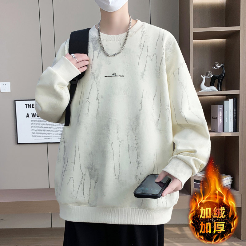 2025冬季棉质复合奥利绒加绒卫衣男士青少年加厚宽松T恤打底87029