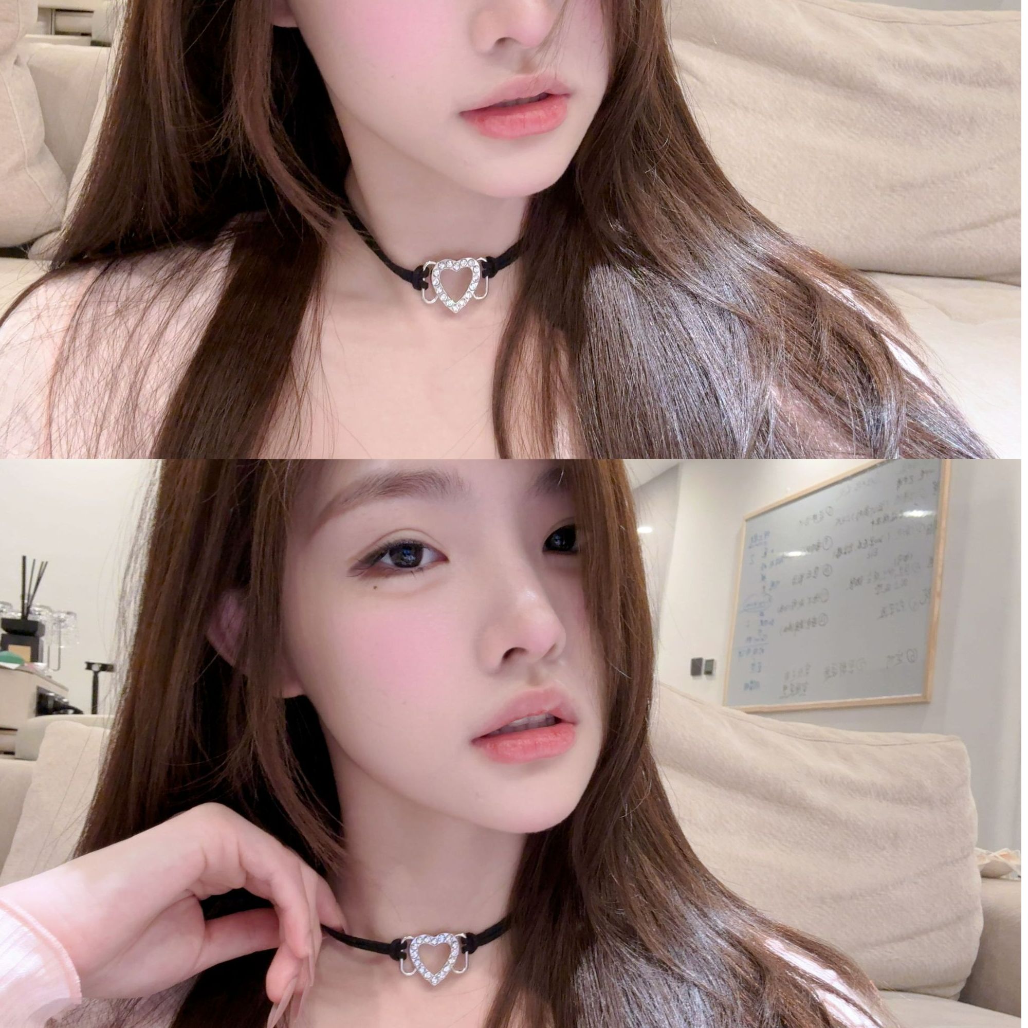 fussyy复古爱心水钻中古感百搭锁骨choker