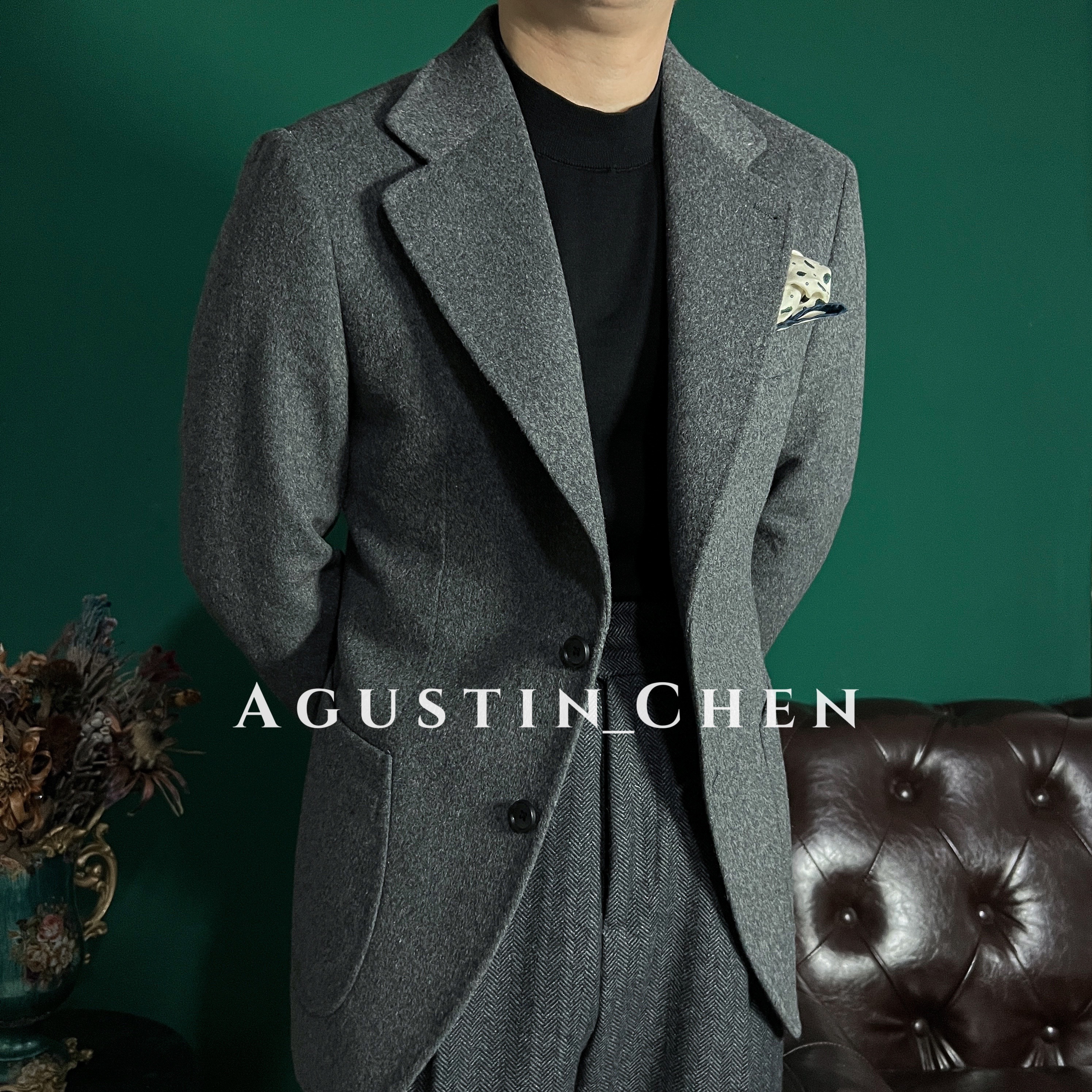 Agustin_Chen 秋冬意式粗纺【羊毛】修身西服双开叉加厚平驳领单西