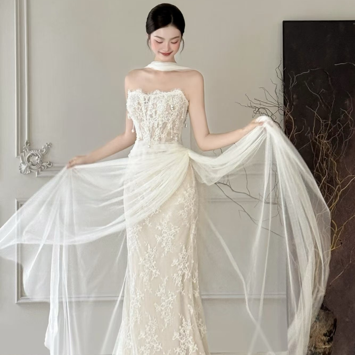 壹莱嫁衣蕾丝鱼尾婚纱
