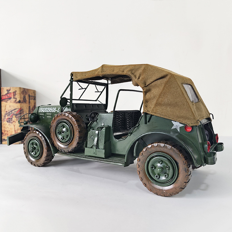 铁艺摆件复古老式军事吉普车书房橱窗办公室摆件纯手工创意摆件