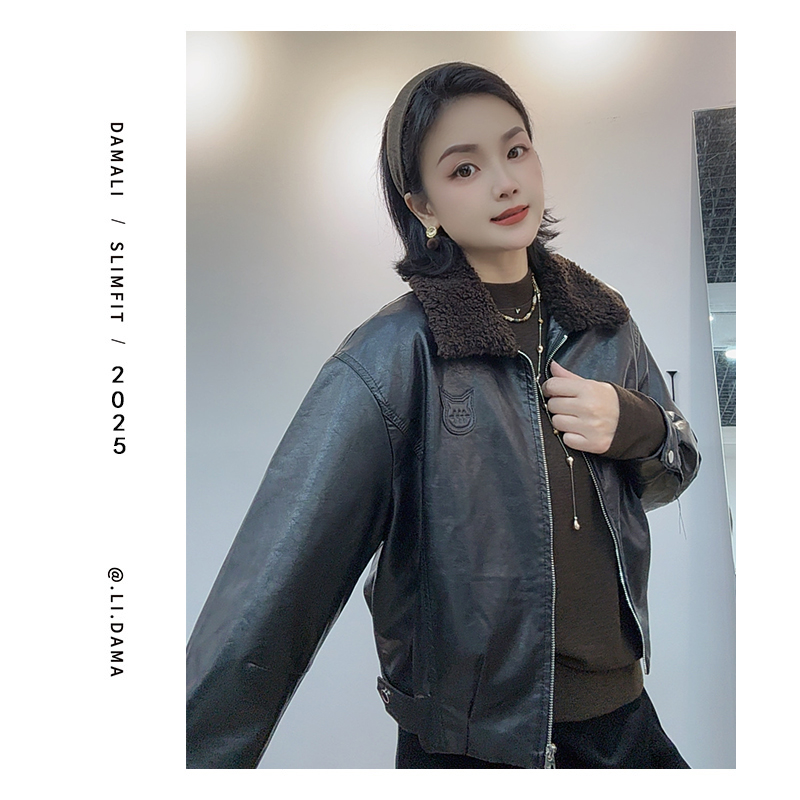 大码利-冬上新【朋克风翻领皮衣】欧韩小众设计款皮衣外套女秋冬季