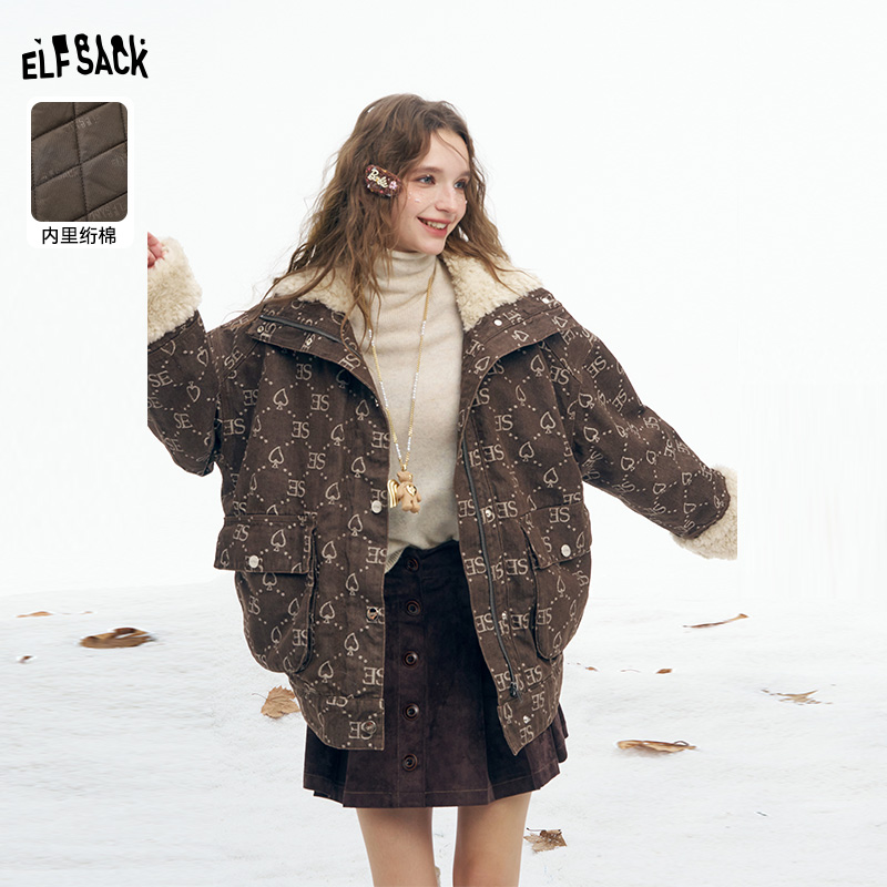 【陈嘉尔专属】妖精的口袋拼接连帽豹纹棉衣宽松印花秋冬满印中长