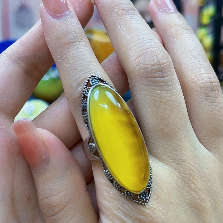 琥珀银S925镶嵌颈饰戒指