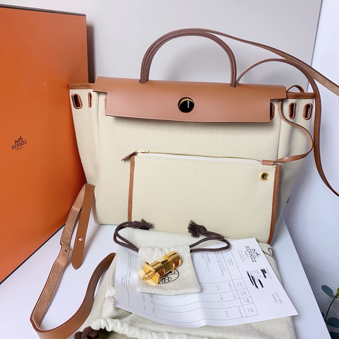 95新 Hermes/爱马仕 23年 herbag31浅黄b刻少锁钥匙14253502