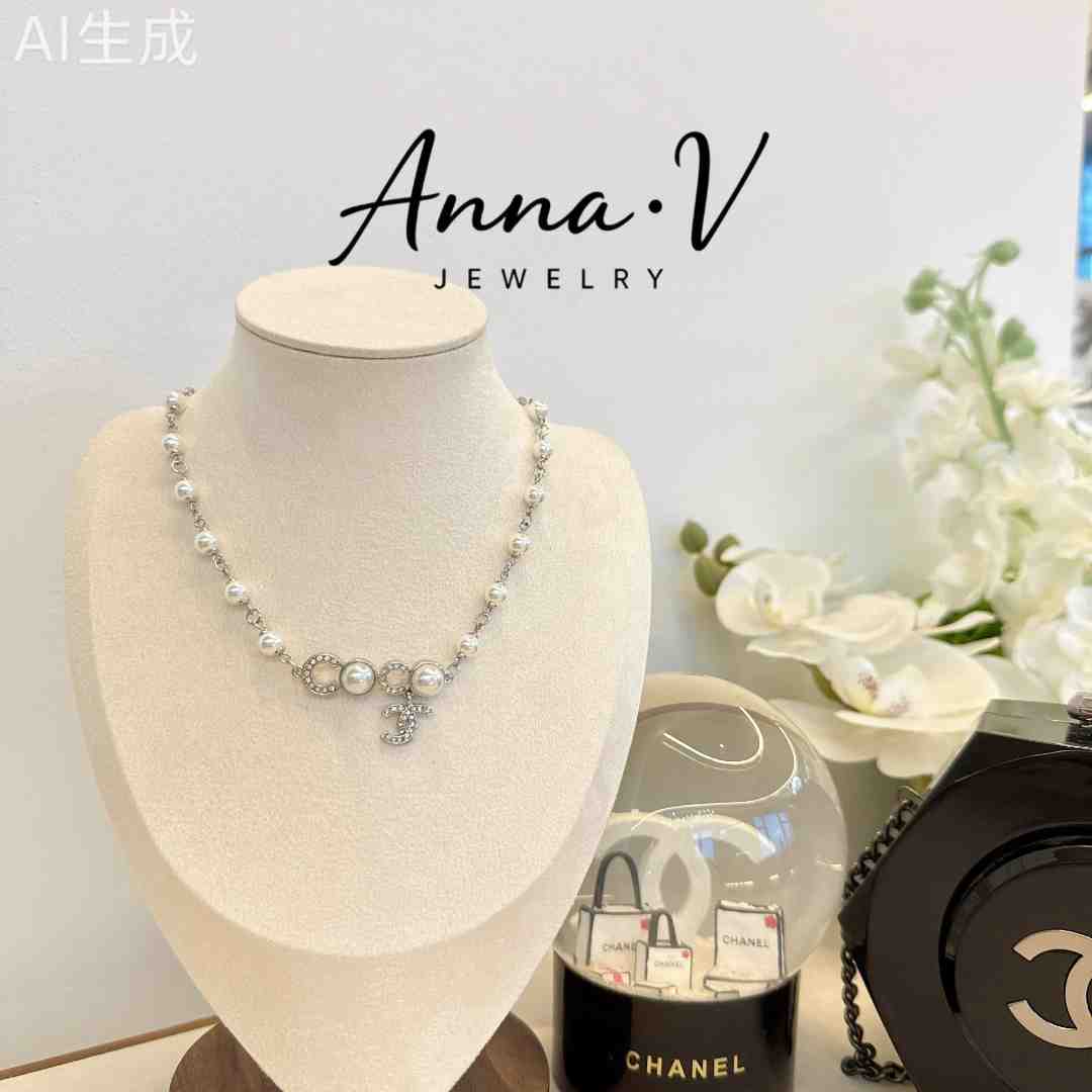 铜合金锆石项链 AnnaV香奶蔻蔻小姐珍珠项链N0154