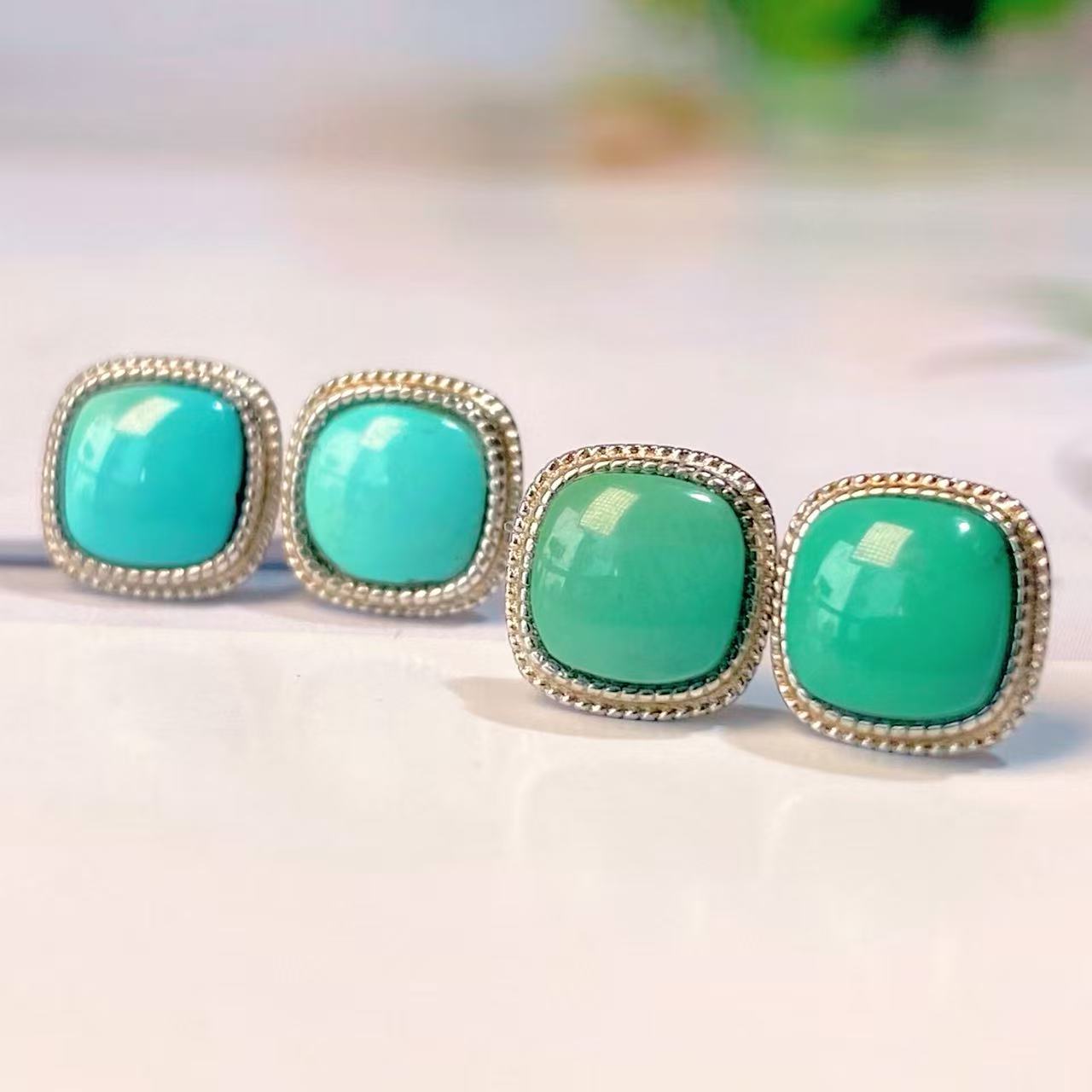 原矿绿松石小方糖耳钉经典小众时尚简约气质多色多样性发货一件