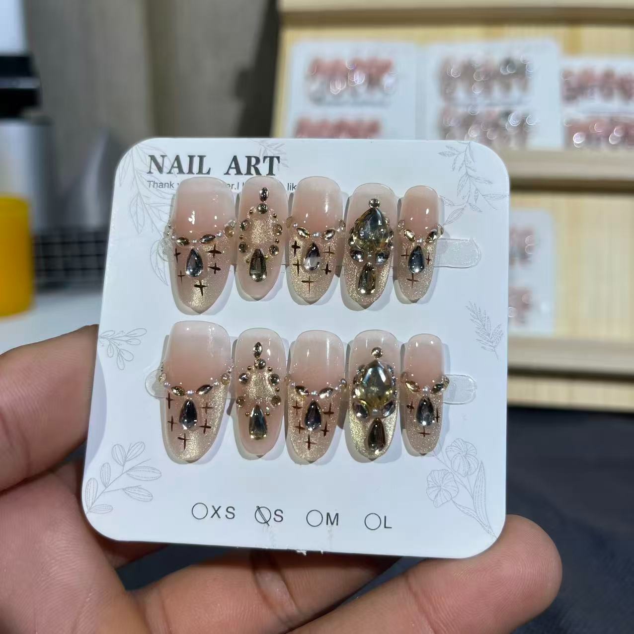 【香香公主】落日豹纹香槟钻猫眼纯手工穿戴甲秋冬高级感美甲