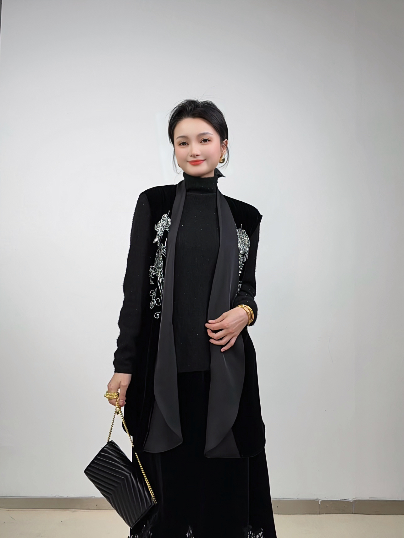 【大V】刺绣拼接常规中长款秋季马甲中式国潮印花上衣0128