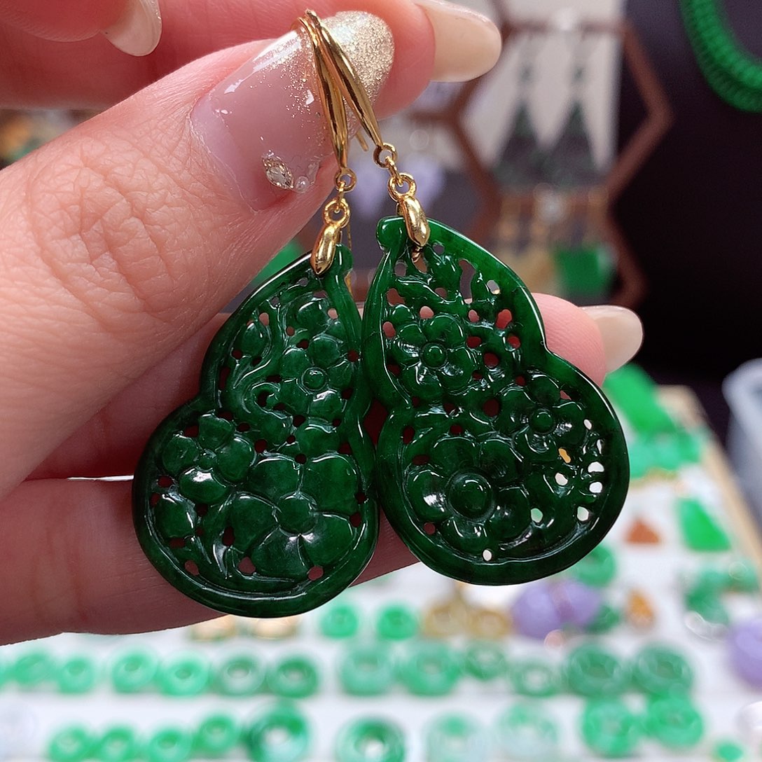 翡翠耳饰银S925镶嵌天然翡翠