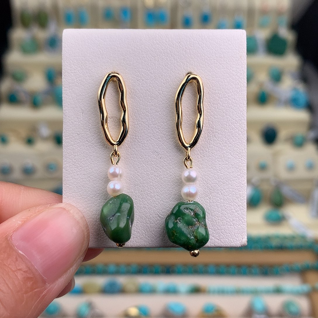 绿松石银S925镶嵌耳饰