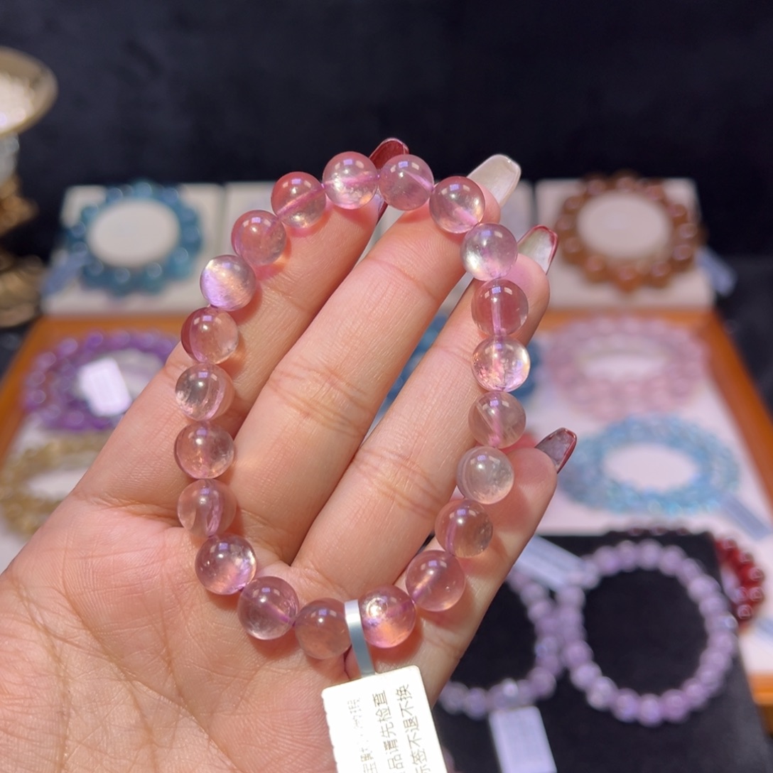 水晶手串未镶嵌E****?天花板紫粉锂云母9m m