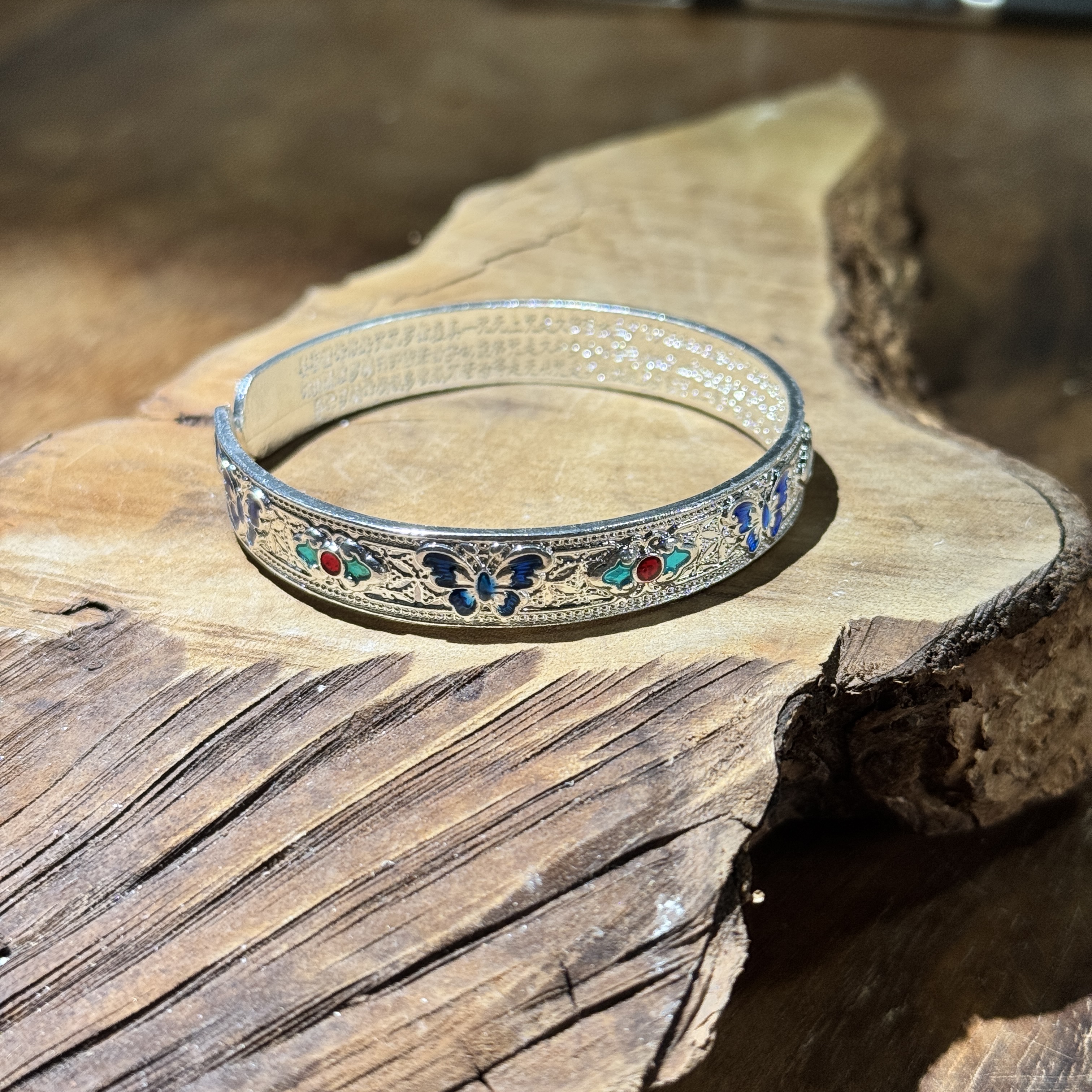 足银手镯 K230 复古珐琅彩蝴蝶银镯 开口