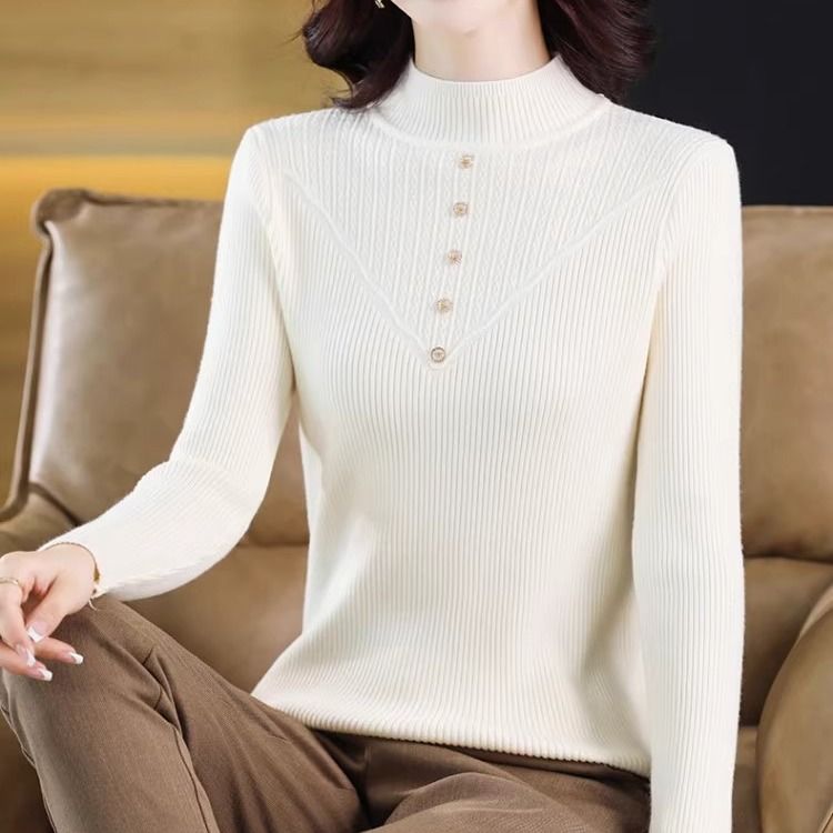 纯色女针织水洗长袖常规毛针织衫秋冬修身时尚百搭