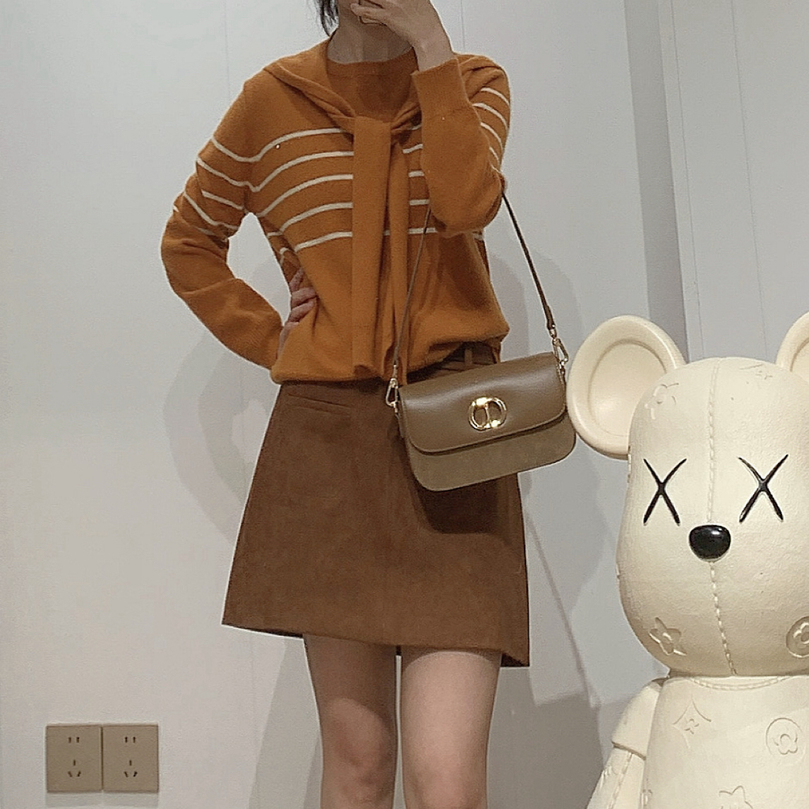 福利款小个子宽松半高领针织衫秋冬季打底百搭韩系条纹圆领毛衣