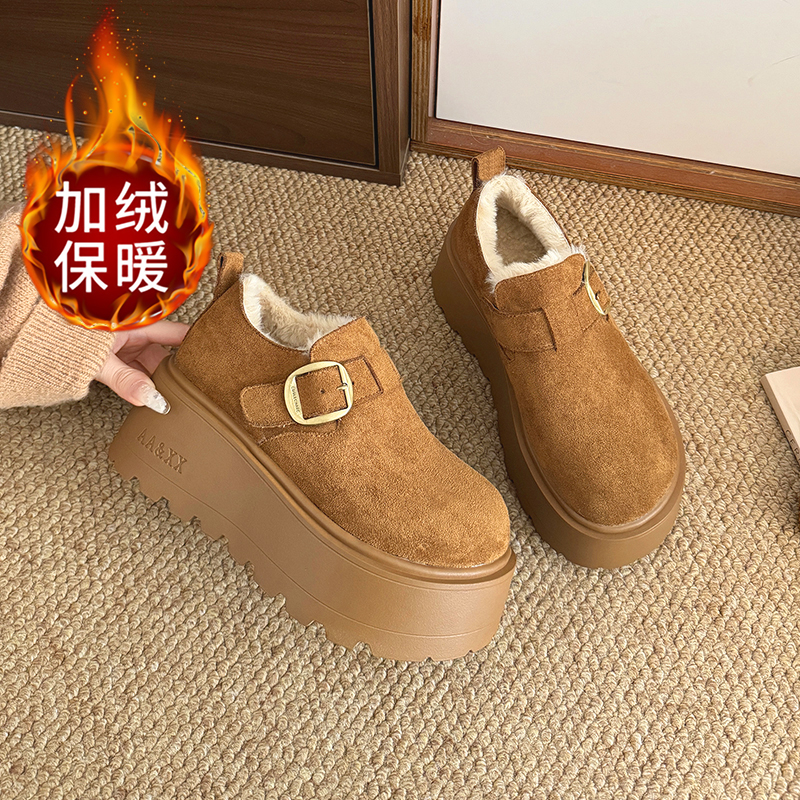 勃肯棉鞋女加绒加厚7cm厚底增高2025冬季新款大头丑萌保暖雪地靴