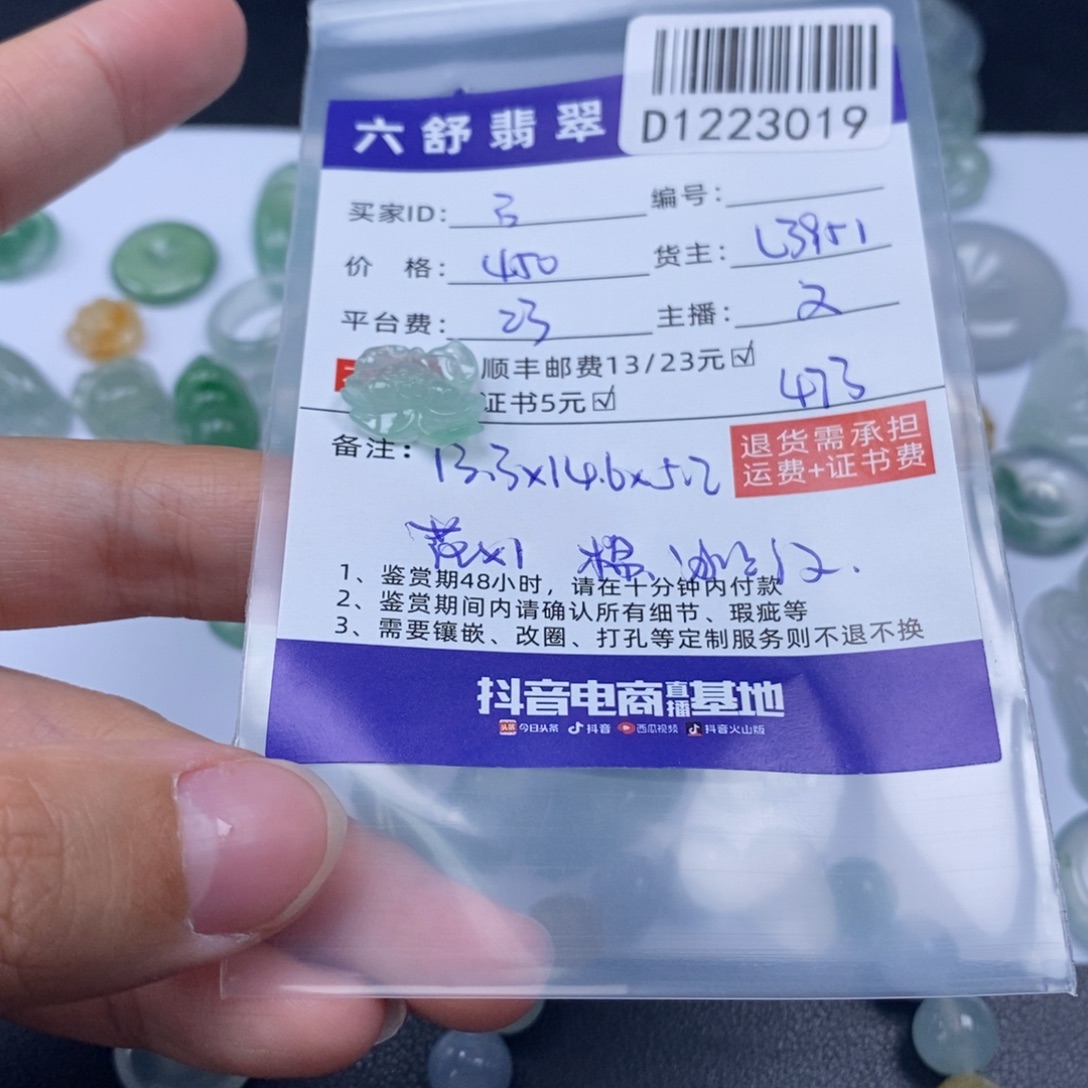 石***头翡翠未镶嵌吊坠(不含链)D1223019