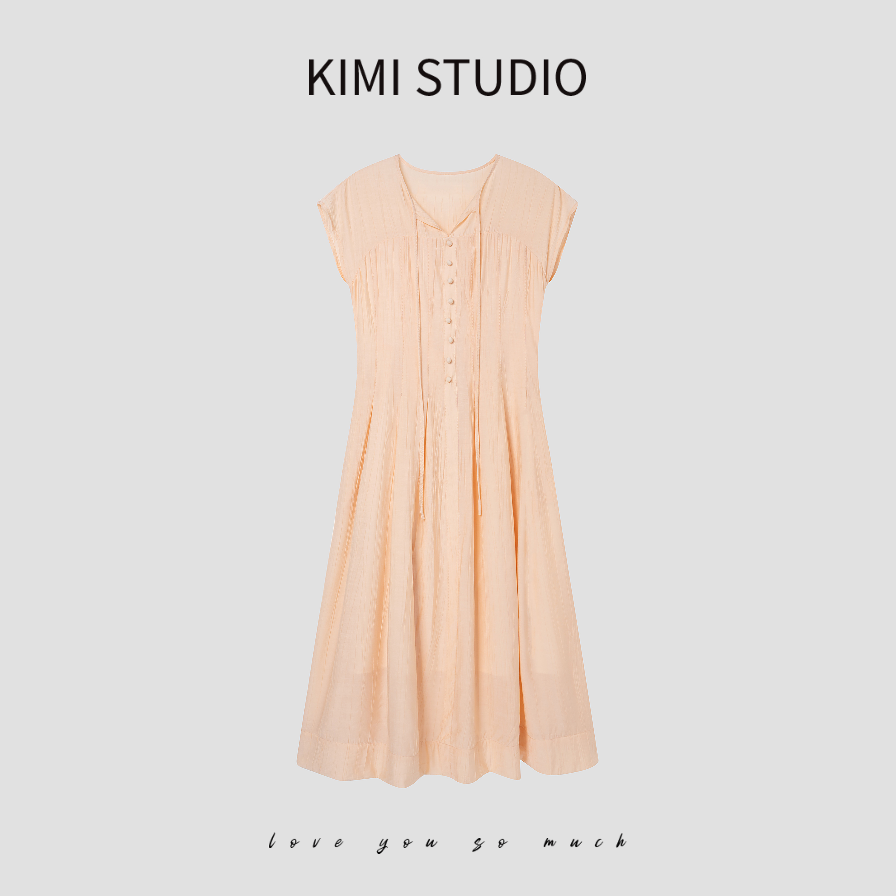 SS251634  天丝亚麻褶皱法式系带收腰连衣裙