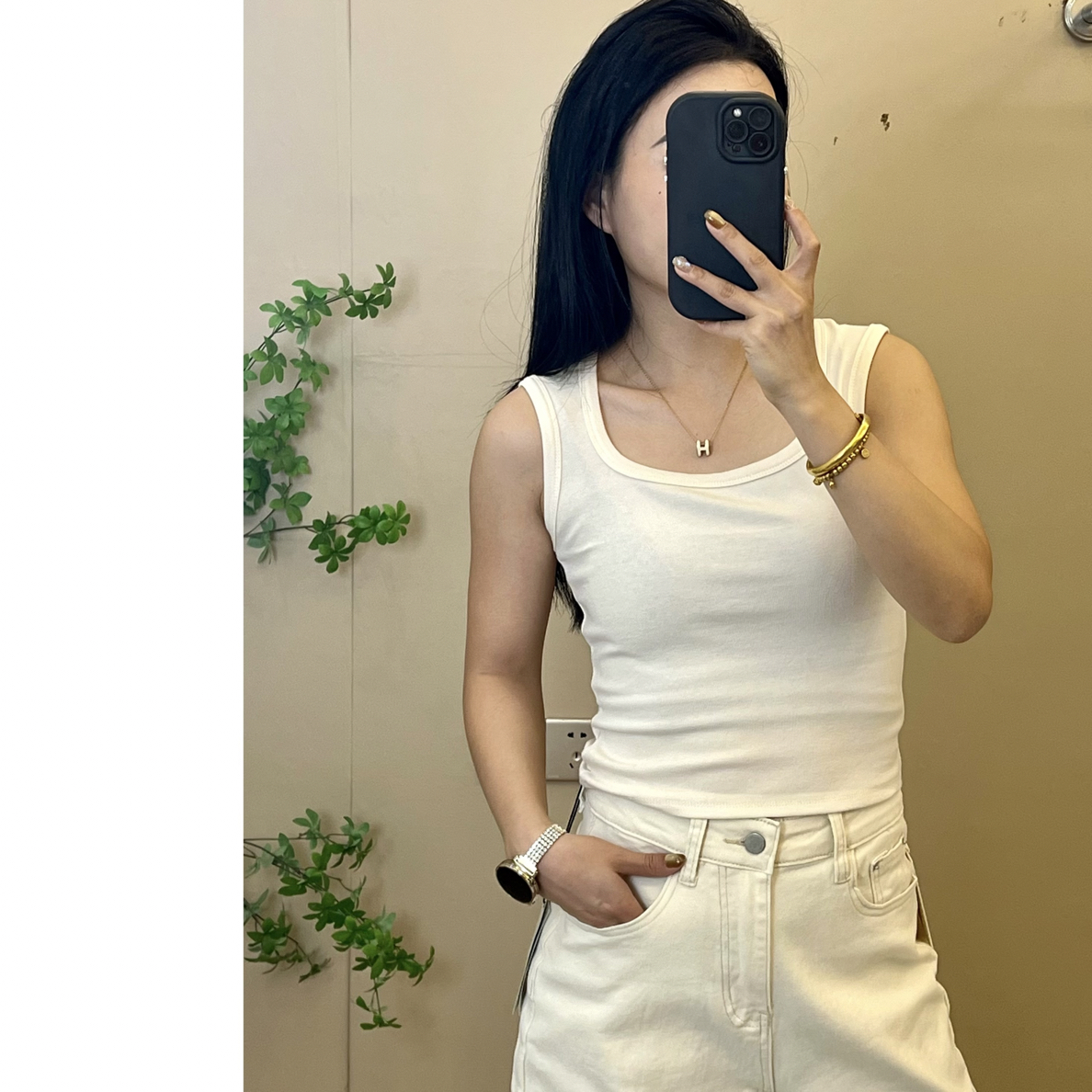 方领百搭背心 遮副乳纯色背心
